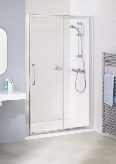 Lakes 1600mm Semi-Frameless White Sliding Shower Door, Classic Collection