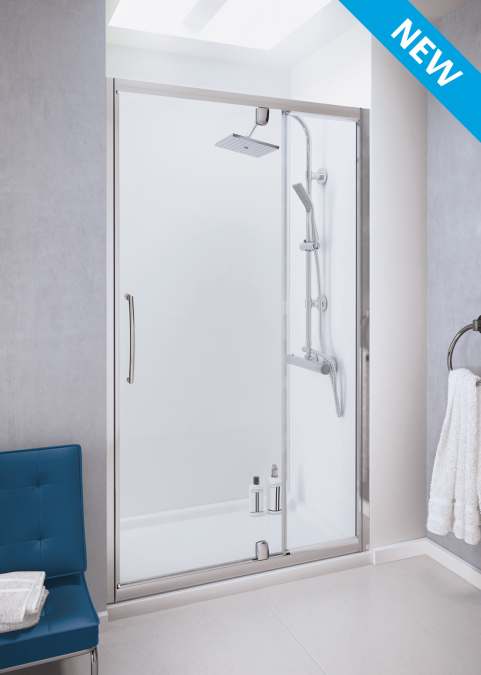 1200mm Semi-Frameless Pivot Shower Door With Integrated in-Line Panel, Lakes Classic Collection