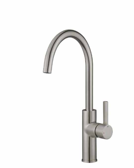 Jeroni Swan 1 Handle Brushed Nickel Kitchen Mixer Tap - Francis Pegler Comap