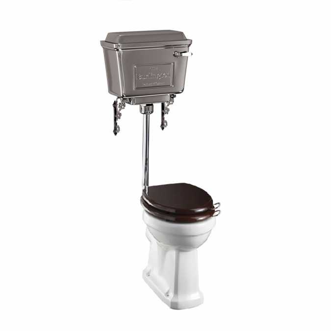 Burlington Low Level WC with Chrome Aluminium Cistern, Lever & Chrome Flush Pipe 