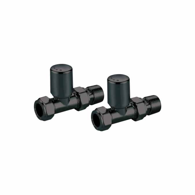 Straight Radiator Valves - Black - Pair - Signature Mono