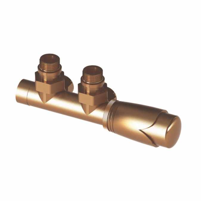 Abacus Angled Double Radiator Thermostatic Valve - Brushed Bronze