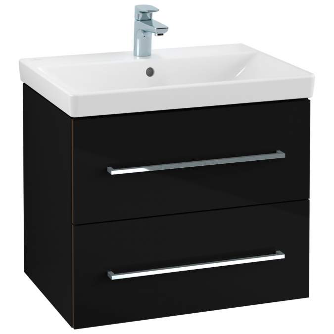 Villeroy & Boch Avento 580mm Bathroom Vanity Unit And Basin 2 Drawers Crystal Black