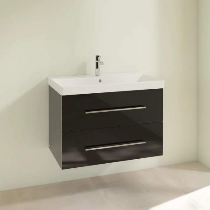 Villeroy & Boch Avento 780mm Bathroom Vanity Unit And Basin 2 Drawers Crystal Black