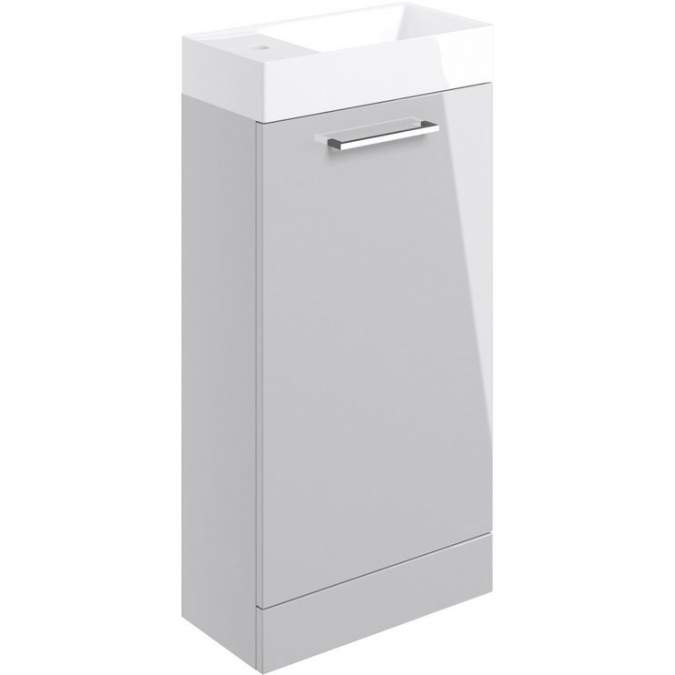 Vouille 410mm Floor Standing 1 Door Basin Unit & Basin - Grey Gloss