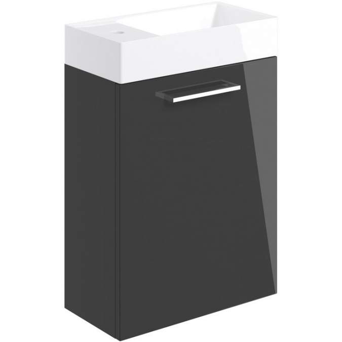 Vouille 410mm Wall Hung 1 Door Basin Unit & Basin - Anthracite Gloss