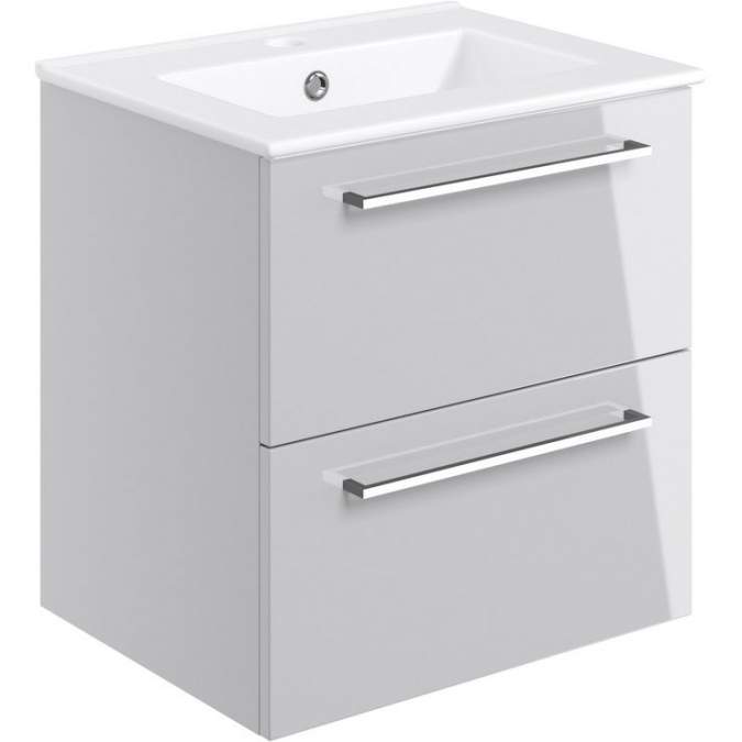 Vouille 510mm Wall Hung 2 Drawer Basin Unit & Basin - Grey Gloss