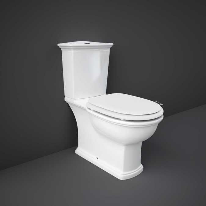 Washington Close Coupled Open Back Push Button Flush WC with Soft Close Seat White - RAK Ceramics