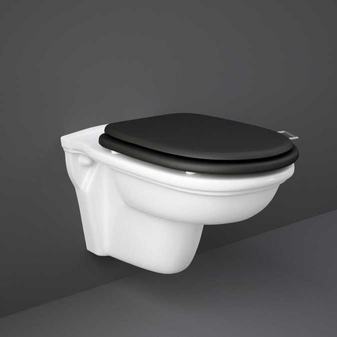 Washington Wall Hung Rimless WC with Soft Close Seat Black - RAK Ceramics