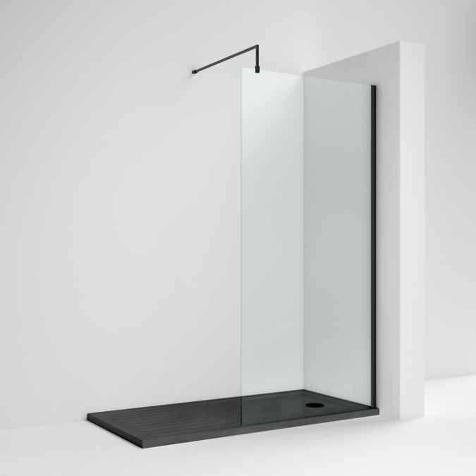 800mm Matt Black Walk In Shower Screen - Nuie