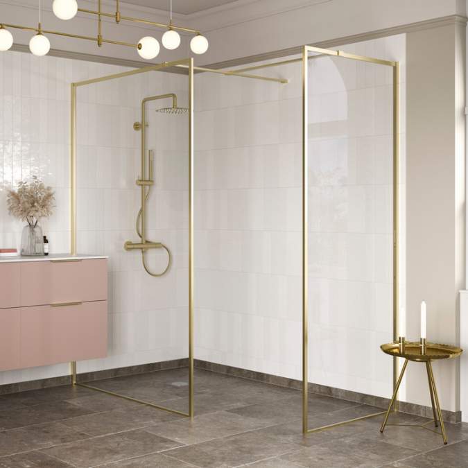 Supreme Brushed Brass Profile Wetroom Side Panel - 800mm