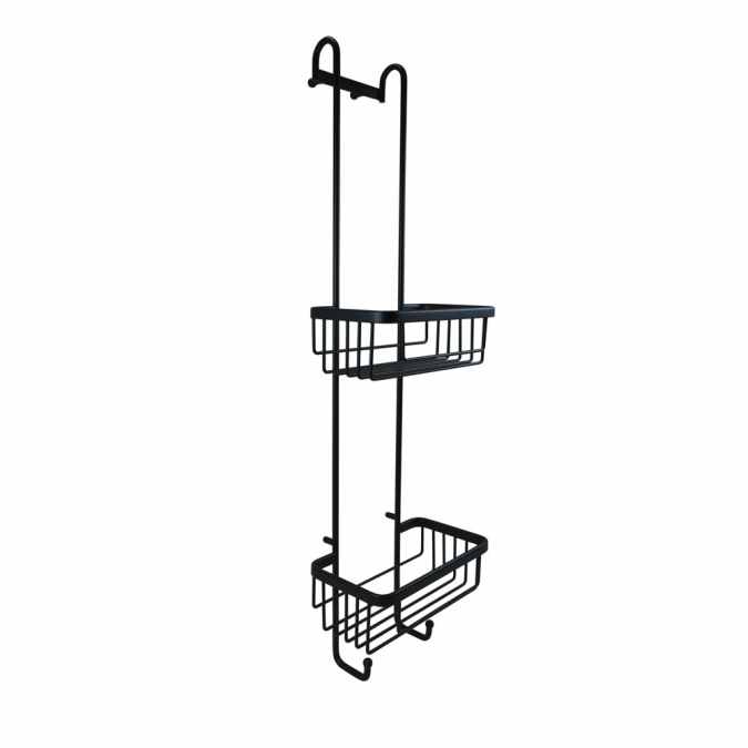 Roman Matt Black Double Hook Over Shower Basket with Hooks - RSB01B