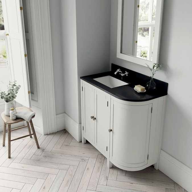 Elation Etienne 900mm Left-Hand Curved Traditional Vanity Unit & Under Counter Basin - Porcelain & Jet