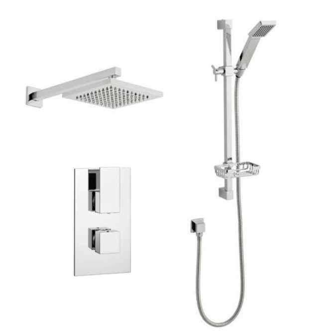 Element Thermostatic Concealed Shower Valve with Riser Rail & Fixed Rain Head - Kartell UK 