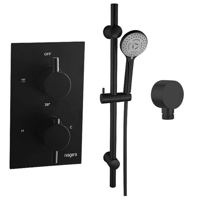 Niagara Equate Single Outlet Shower Valve + Slide Rail Kit Matt Black