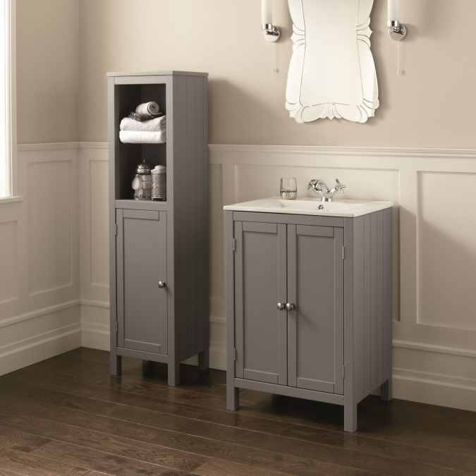 Elation Etienne Traditional Tall Boy Bathroom Storage Unit - Dove Grey