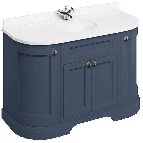 Burlington 134cm Blue Curved Vanity Unit - Doors - Minerva Worktop