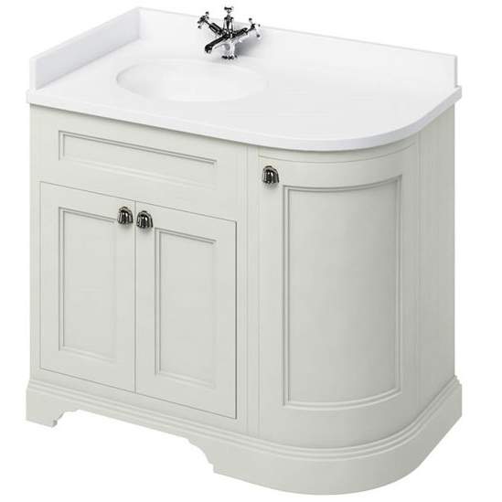 Burlington Curved Sand Vanity Unit With Doors and Minerva Worktop - 100cm Left Hand