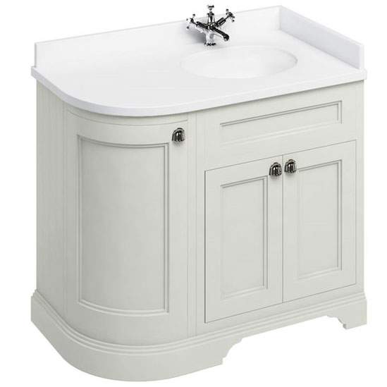 Burlington Curved Sand Vanity Unit With Doors and Minerva Worktop - 100cm Right Hand