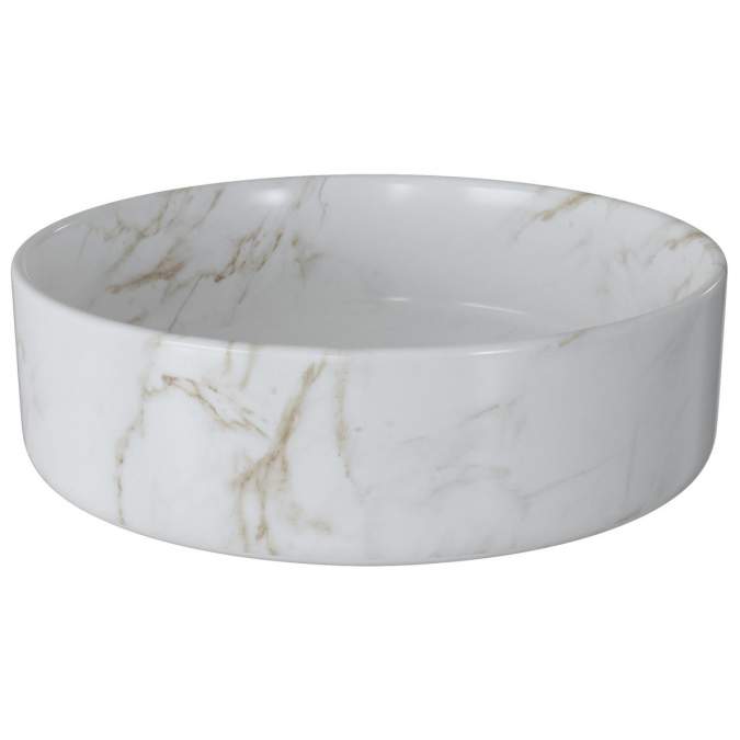 Gressingham 355mm Ceramic Round Washbowl & Waste - Marble Effect