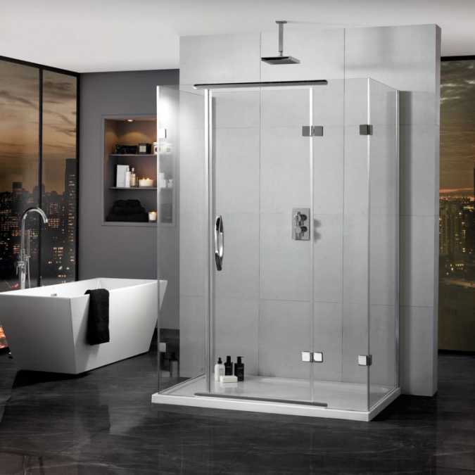 Aquadart Inline 900 x 900mm 3 Sided Hinge Door Shower Enclosure with Two Side Panels 