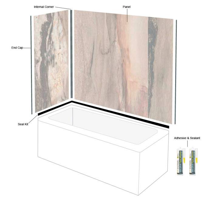 Multipanel Tile Effect 1200 x 1800mm Over Bath Wall Panel Kit