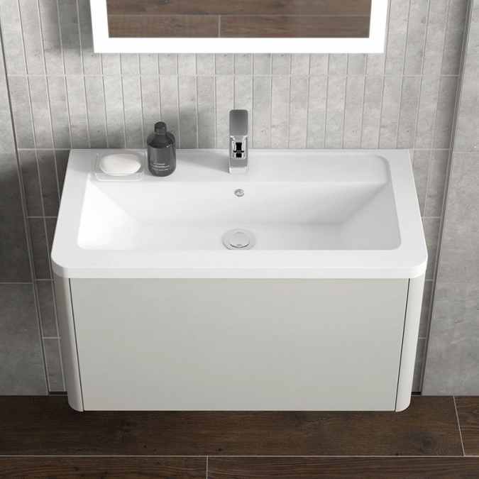 Elation Nara 750mm Wall-Hung Vanity Unit & Curved Basin - Gloss White