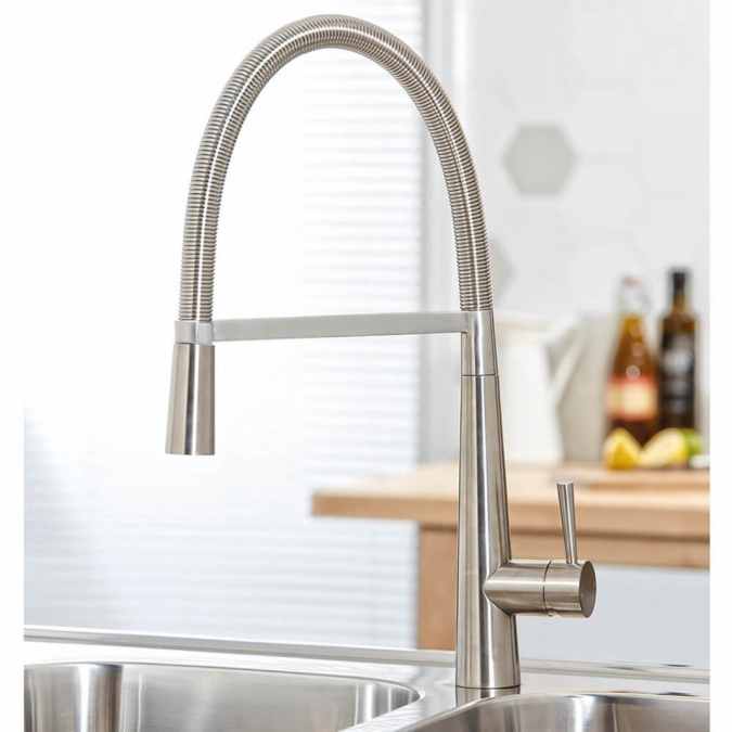 Evolve Spring Pull Out Kitchen Tap - Brushed Steel