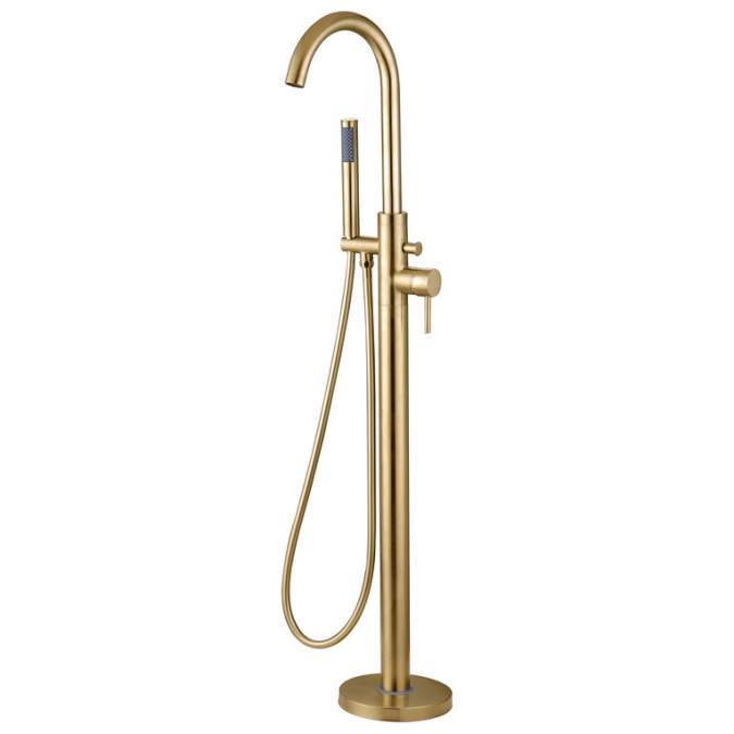 Pomeranian Floor Standing Bath/Shower Mixer - Brushed Brass