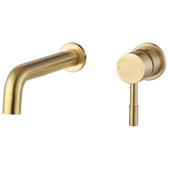 Pomeranian Mono Wall Mounted Basin Tap - Brushed Brass