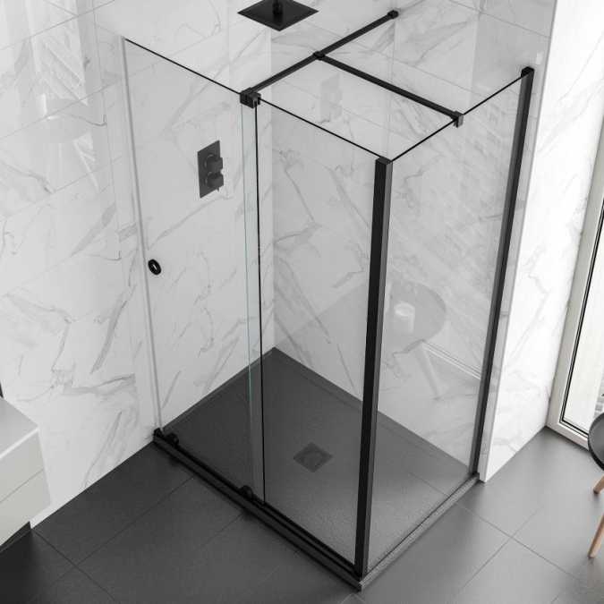 1600mm Matt Black Rolla 8 Frameless Sliding Door Corner Enclosure - Aquadart