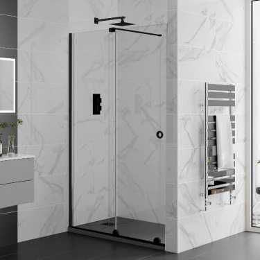 1100mm Matt Black Recess Sliding Shower Door - Rolla 8 By Aquadart