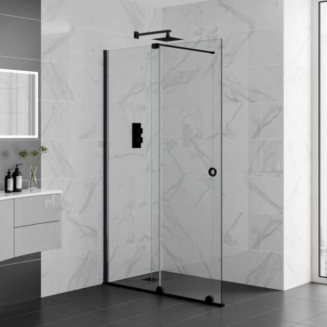 1000mm Matt Black Sliding Wetroom Screen - Rolla 8 By Aquadart