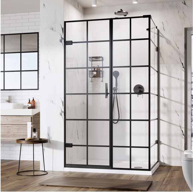 Roman Liberty Black Grid Hinged Shower Enclosure & In-Line Panel - 1200 x 800mm