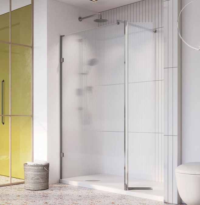 Roman Liberty 1157mm Fluted Privacy Glass Wetroom Panel - Chrome Frame