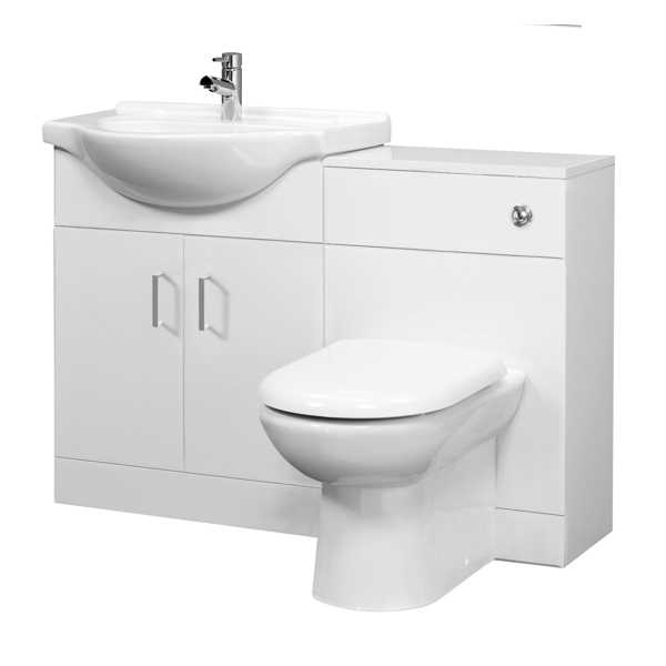 Classic White Gloss Bathroom Furniture Pack Inc Cistern, Toilet Pan, Seat & Basin - Nuie