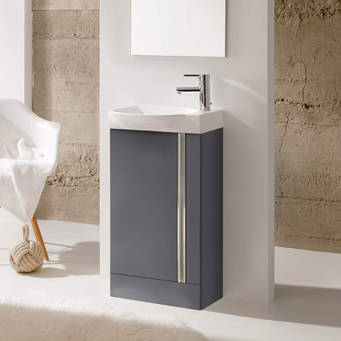 Royo Elegance 455mm Floorstanding Cloakroom Unit inc Mirror Gloss Grey