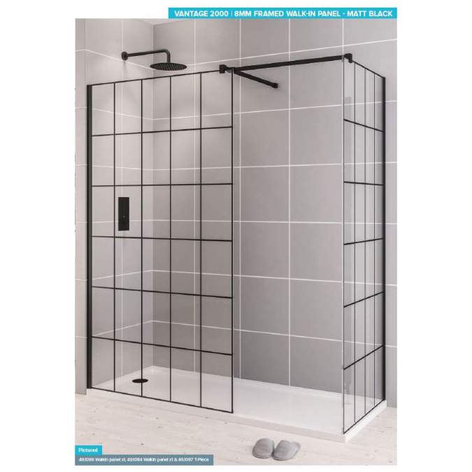 Vantage 2000, 900mm Matt Black Framed Walk In Shower Screen - Eastbrook