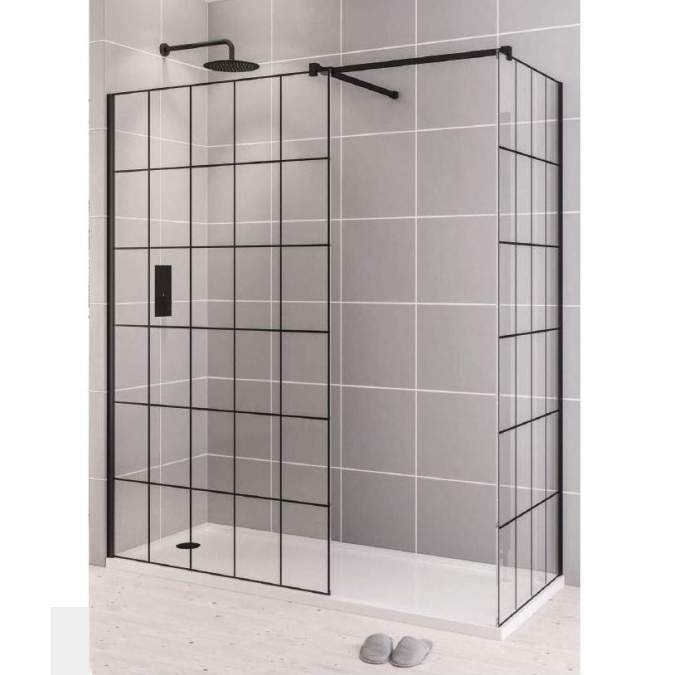 Vantage 2000, 1400mm Matt Black Framed Walk In Shower Screen - Eastbrook