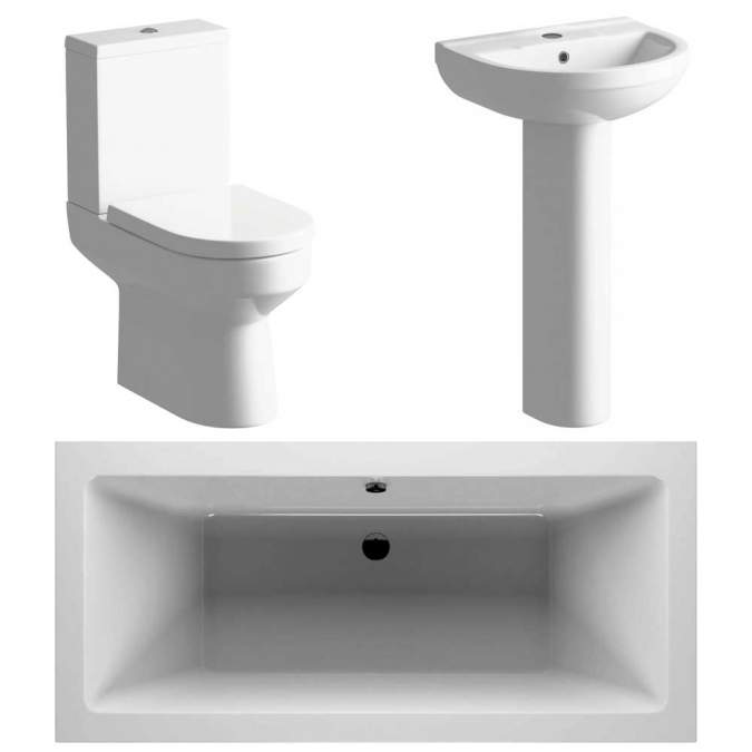 Whistle Bathroom Suite, 500mm Basin, Close Toilet & 1700 Double Ended Bath