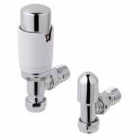 Eastbrook Angled Thermostatic Radiator Valves TRV - White/Chrome - Inc Lockshield