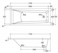 Aquabath Caymen 1700 x 700mm 6 Jet Whirlpool Single Ended Bath