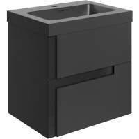 Jux Wall Hung 2 Drawer Basin Unit & Co-ordinating Basin 605mm - Matt Black & Glass