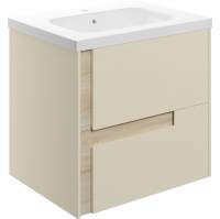 Jux Wall Hung 2 Drawer Basin Unit & White Basin 615mm - Matt Cotton & Oak Effect