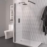 Vantage 8mm, 1100mm Matt Black Walk In Shower Screen - Eastbrook