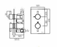 Arvan Brushed Brass Triple Concealed Shower Valve (Medium Pressure) - Two Outlets - Nuie