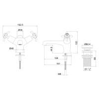 Burlington Claremont Traditional Monobloc Basin Tap Inc Click Waste