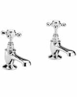 Bayswater Crosshead Hex Basin Pillar Taps - White/Chrome