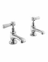 Bayswater Lever Hex Basin Pillar Taps - White/Chrome