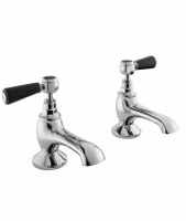 Bayswater Lever Hex Bath Pillar Taps - Black/Chrome